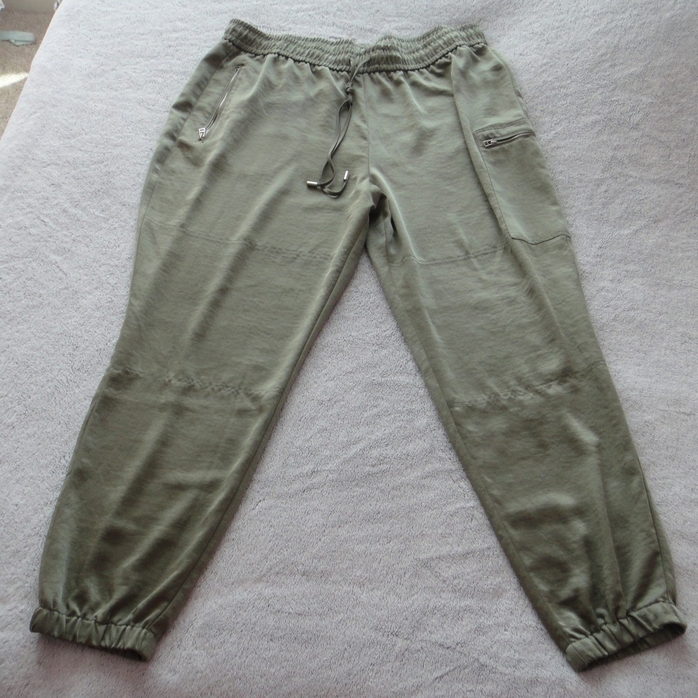 Jennifer Lopez Women XL Olive Green Cargo Jogger Pants Zipper Pockets Tapered